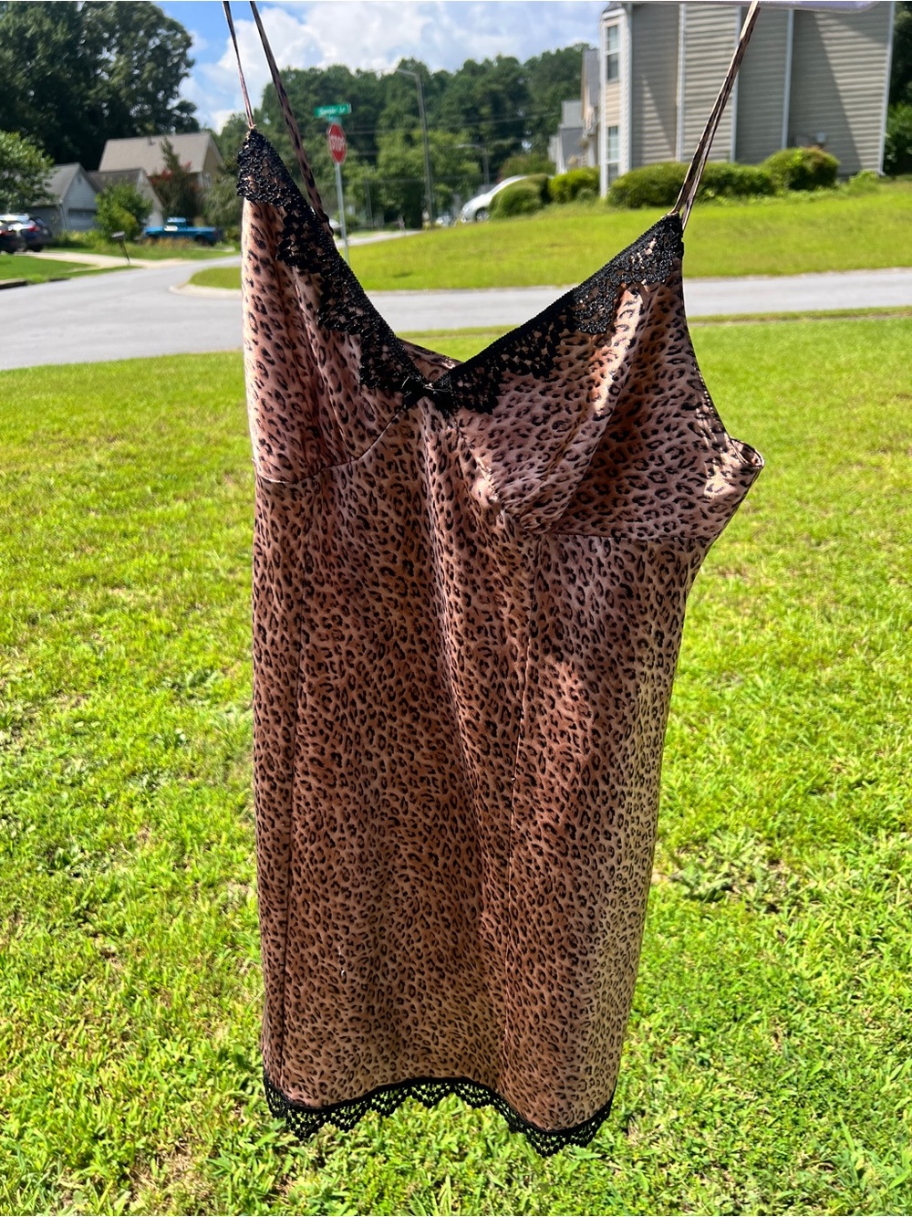 Gilligan & O'Malley Leopard Print Satin Slip in Tan and Black